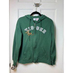 Disney Tigger Hoodie Sweatshirt Full Zip Green Embroidered Spell Out Adult Small
